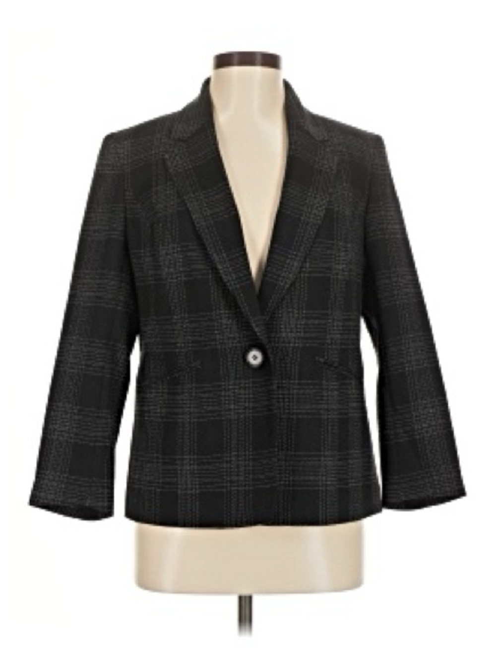 Women's Black Plaid Single-Button Blazer